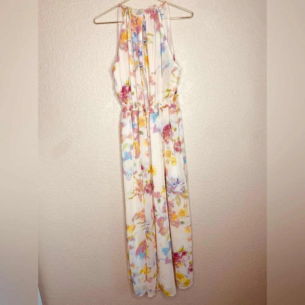Zara Creampink long floral dress. Small 3204/168 EUC OUNK BEIGE - Picture 12 of 13